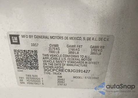 2018 Chevrolet Silverado 1500 1Lt из США, поврежденный, VIN 3GCPCREC9JG191427